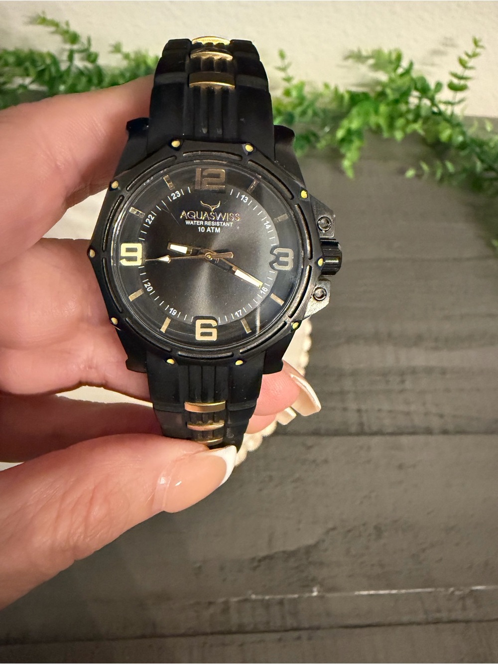 AquaSwiss Black and Gold Accent Sport Watch